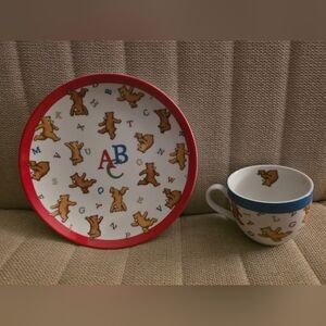 Tiffany & Co. Alphabet Bear Porcelain Dish Set 2 PC- Plate & Cup